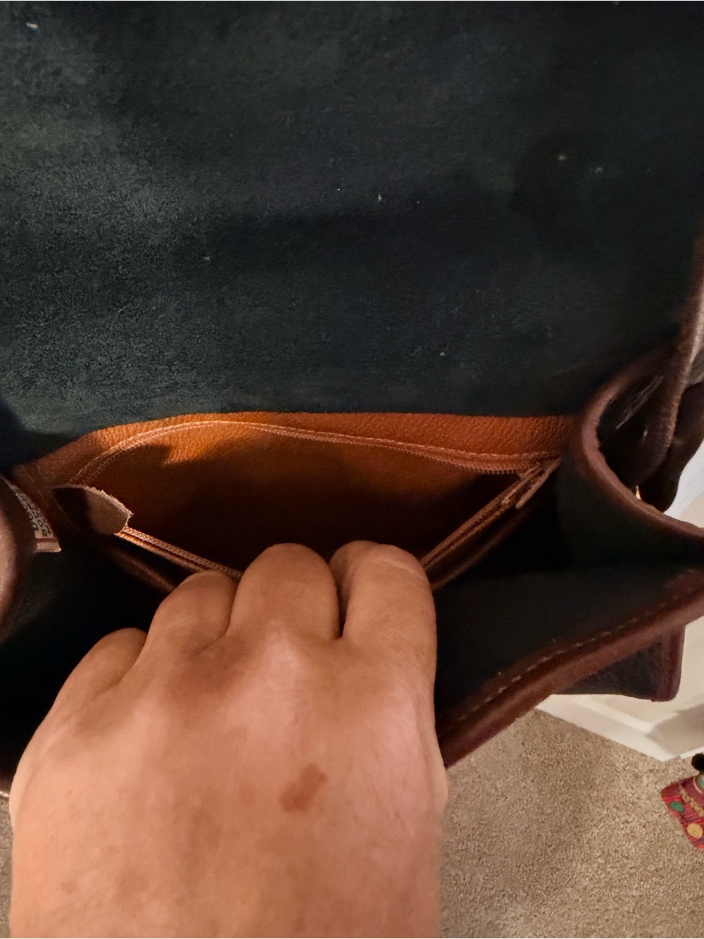Dooney & Bourke Navy with Brown Trim Pebbled Leather Crossbody - Picture 9 of 12